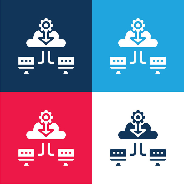 Backup niebieski i czerwony zestaw czterech kolorów minimalny zestaw ikon - Wektor, obraz