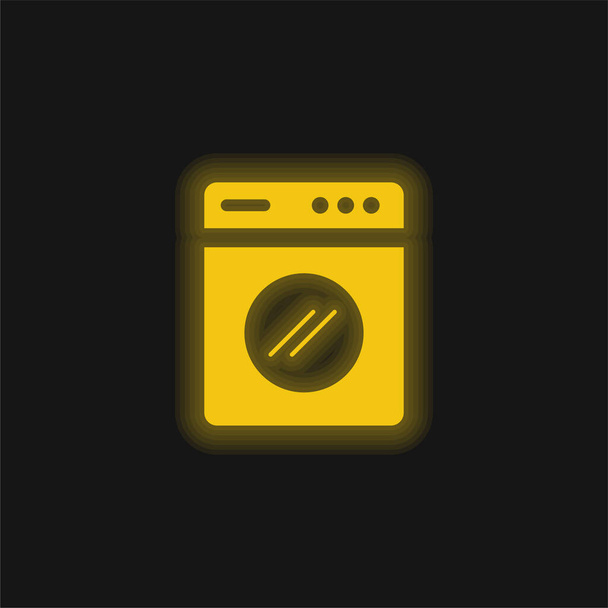 Grote wasmachine geel gloeiende neon pictogram - Vector, afbeelding