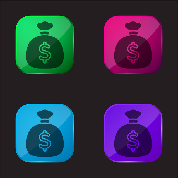 Big Money Bag four color glass button icon - Vector, Image