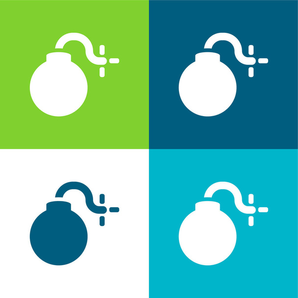 Bomb égő biztosíték Lapos négy szín minimális ikon készlet - Vektor, kép