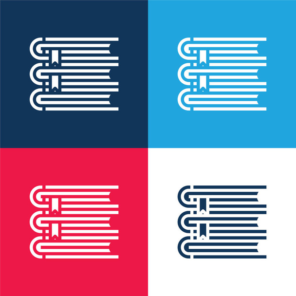 Książki niebieski i czerwony zestaw czterech kolorów minimalny zestaw ikon - Wektor, obraz