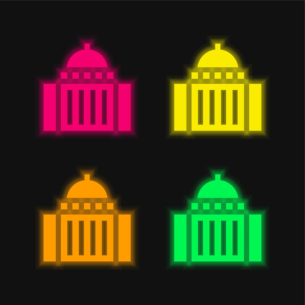 Art Museum vier Farben leuchtenden Neon-Vektor-Symbol - Vektor, Bild