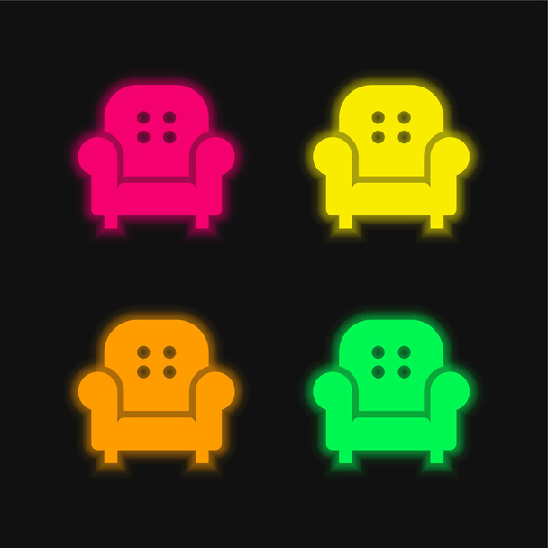 アームチェア4色輝くネオンベクトルアイコン - ベクター画像