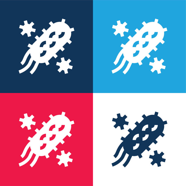 Bacterias azul y rojo conjunto de iconos mínimo de cuatro colores - Vector, imagen