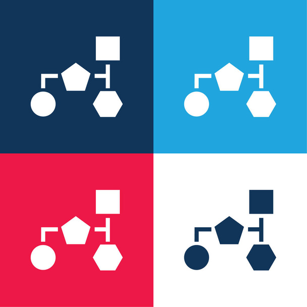 Esquema de bloques de formas geométricas negras básicas azul y rojo conjunto de iconos mínimos de cuatro colores - Vector, Imagen