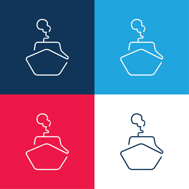 Esquema del barco azul y rojo conjunto de iconos mínimo de cuatro colores - Vector, imagen