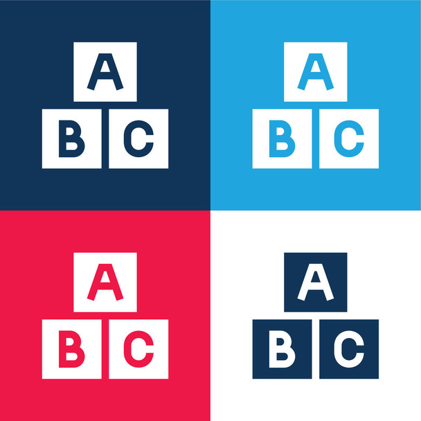 Bloquear azul y rojo conjunto de iconos mínimo de cuatro colores - Vector, Imagen