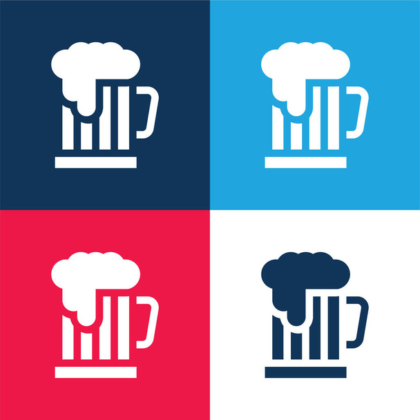 Piwo niebieski i czerwony zestaw czterech kolorów minimalny zestaw ikon - Wektor, obraz