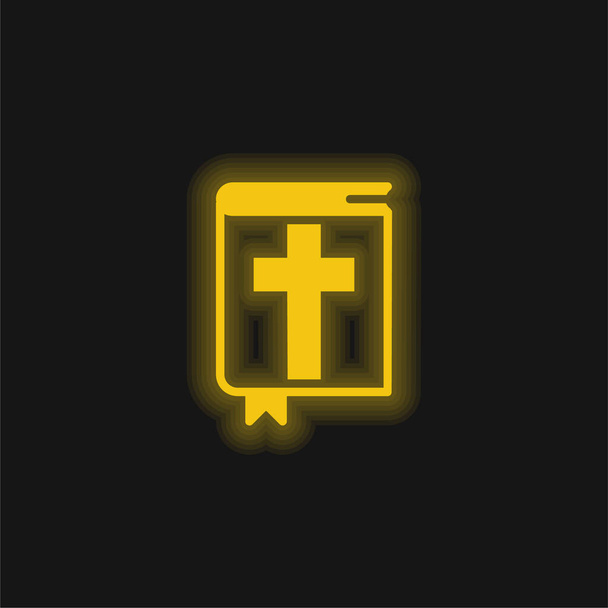 Raamattu keltainen hehkuva neon kuvake - Vektori, kuva