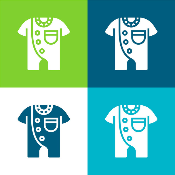 Bodysuit Flat conjunto de iconos mínimos de cuatro colores - Vector, imagen
