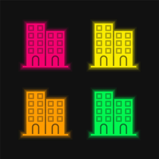 Építészeti négy színű izzó neon vektor ikon - Vektor, kép