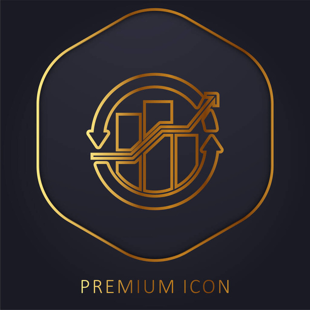 Gráfico de barras linha dourada logotipo premium ou ícone - Vetor, Imagem