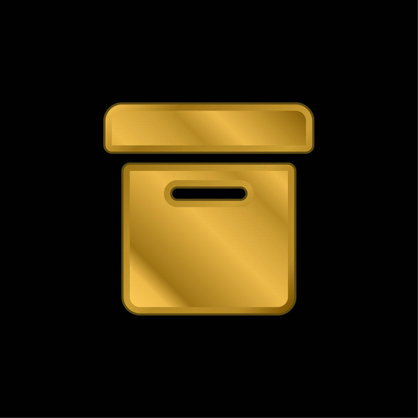 Box Side View gold plated metalic icon or logo vector - Vector, Image