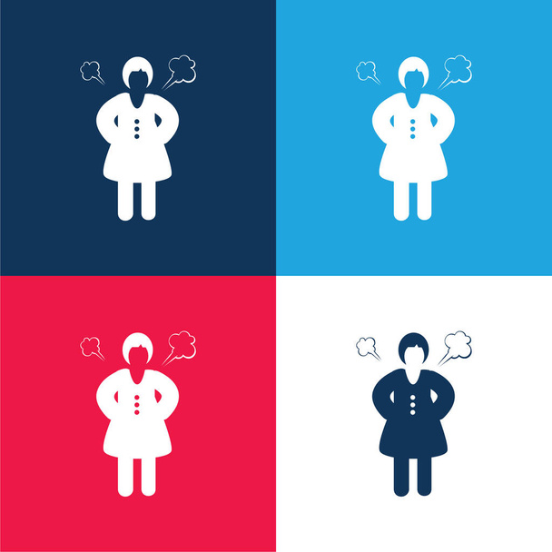 Angry Woman bleu et rouge quatre couleurs minimum jeu d'icônes - Vecteur, image
