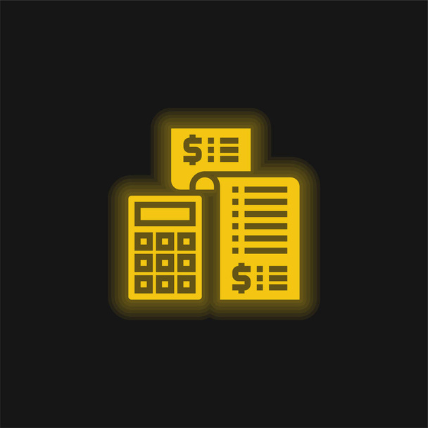 黄色の輝くネオンアイコンを会計 - ベクター画像