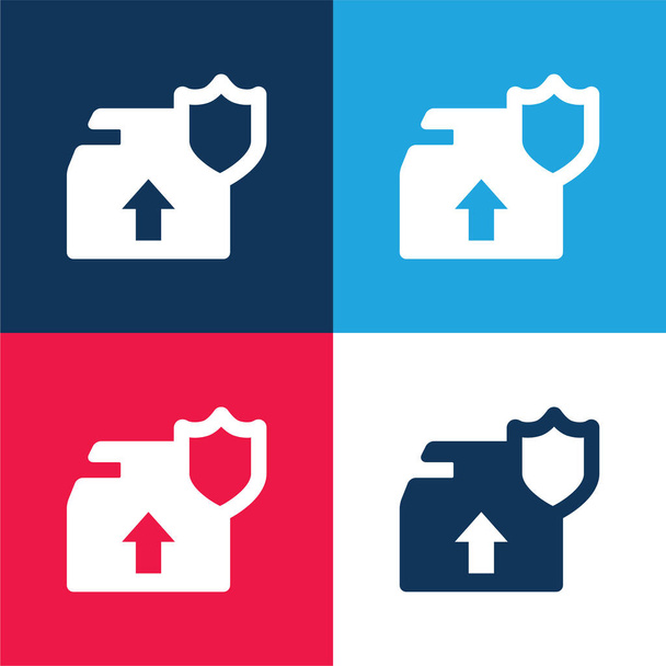 Caja azul y rojo conjunto de iconos mínimo de cuatro colores - Vector, Imagen