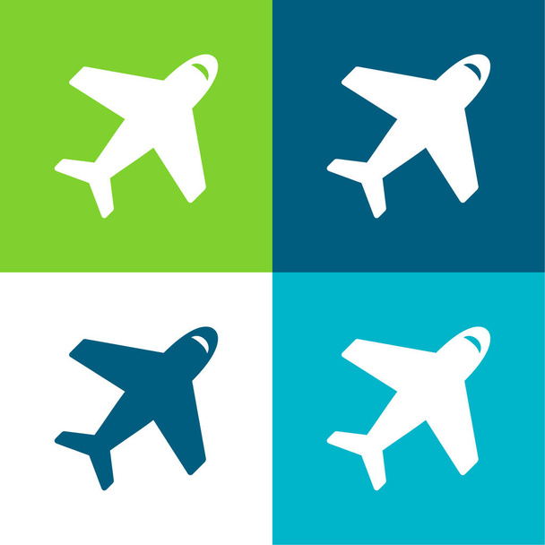 Airplane From Top View Flat four color minimal icon set - Vector, Image