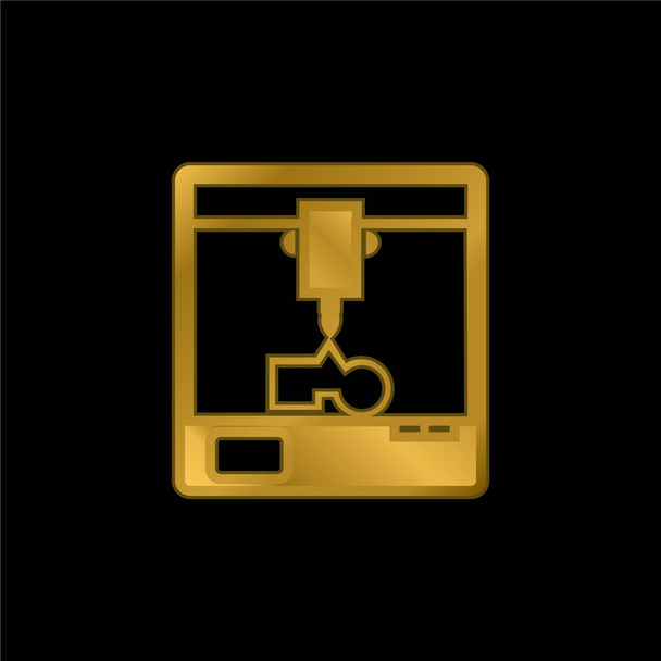 Impressora 3d em um quadrado de uma janela banhado a ouro ícone metálico ou vetor de logotipo - Vetor, Imagem