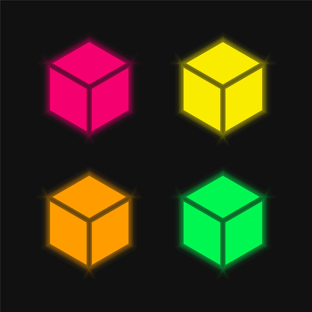 Bloque de cuatro colores brillante icono de vectores de neón - Vector, Imagen