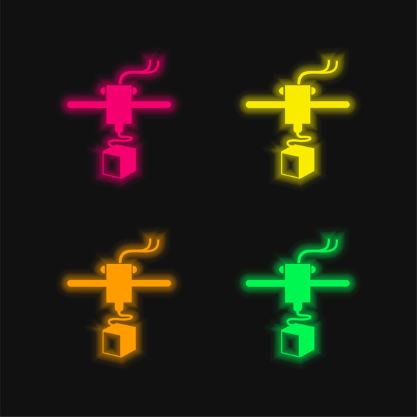 3d Принтер Вариант четырехцветный светящийся неоновый вектор значок - Вектор,изображение