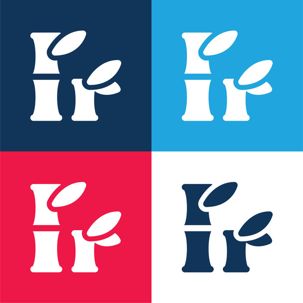 Set di icone minimali in bambù blu e rosso a quattro colori - Vettoriali, immagini