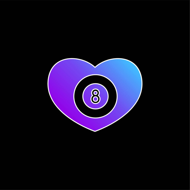 Billar corazón con ocho bolas dentro de azul gradiente vector icono - Vector, Imagen