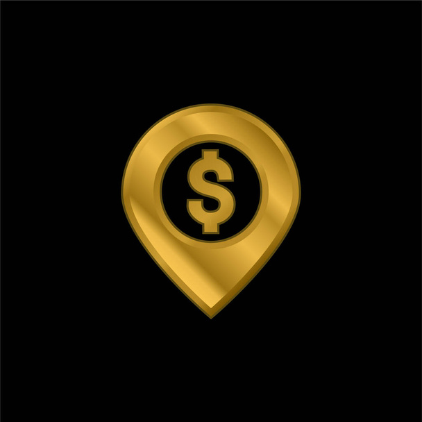 Ubicación del banco chapado en oro icono metálico o logo vector - Vector, imagen
