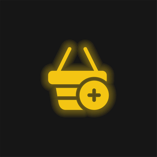 Add To Basket yellow glowing neon icon - Vector, Image