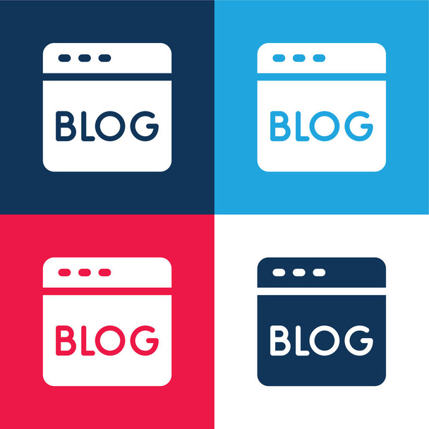 Blog azul y rojo conjunto de iconos mínimo de cuatro colores - Vector, Imagen