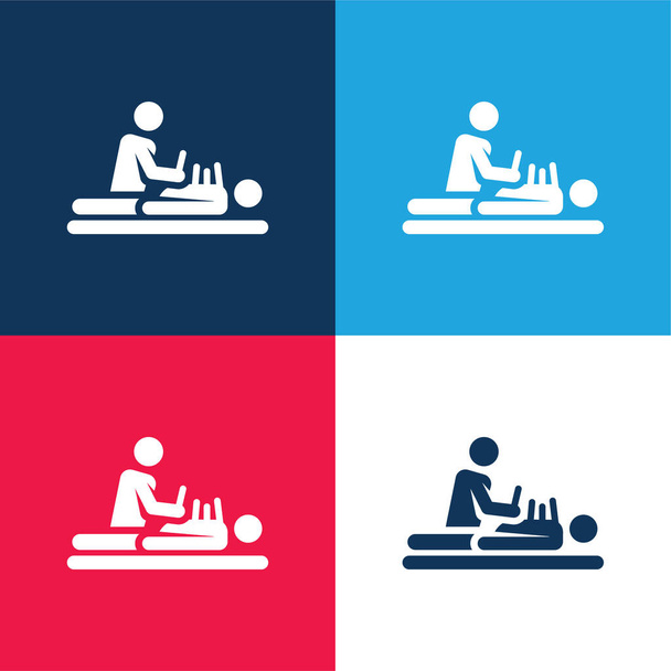 Acupuntura azul y rojo conjunto de iconos mínimo de cuatro colores - Vector, Imagen