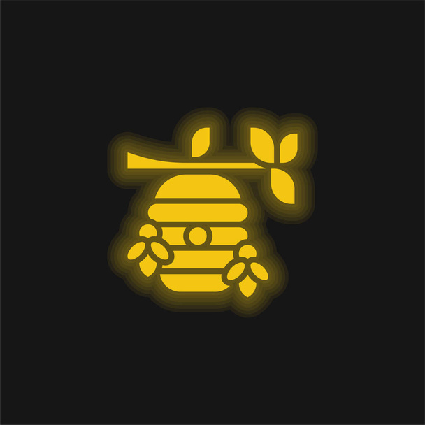 Colmena amarillo brillante icono de neón - Vector, imagen