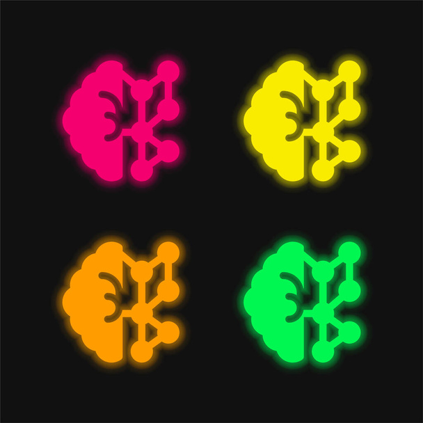AI vier kleuren gloeiende neon vector icoon - Vector, afbeelding