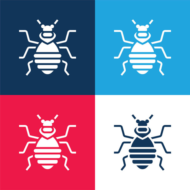 Cimice blu e rosso set di icone minime a quattro colori - Vettoriali, immagini