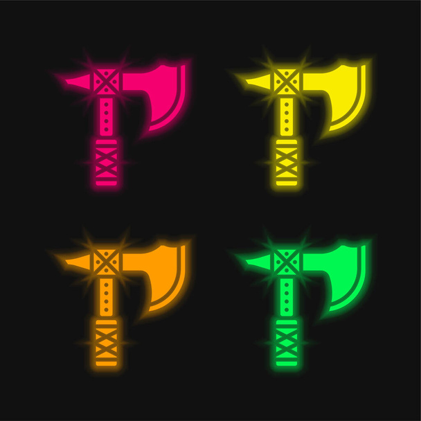 Hacha de cuatro colores brillante icono del vector de neón - Vector, Imagen