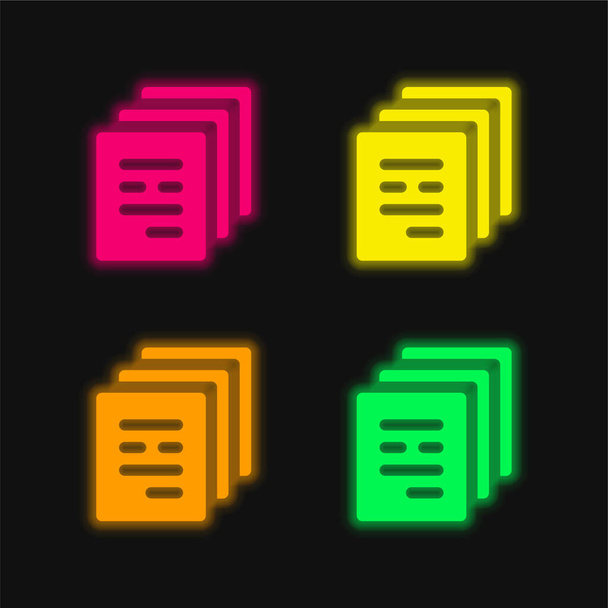 Archivos de cuatro colores brillante icono de vectores de neón - Vector, Imagen