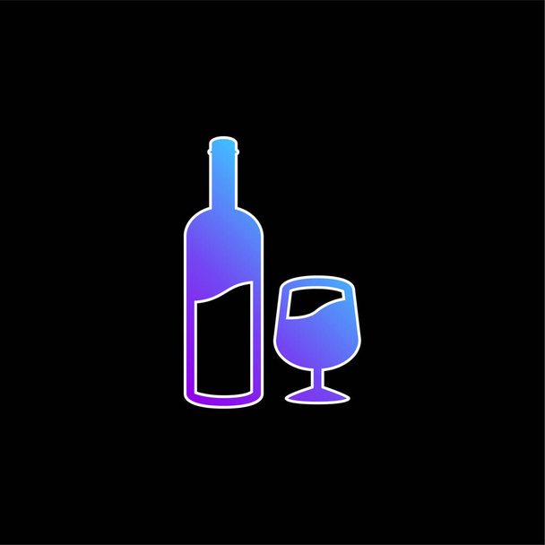 Bottiglia e bicchiere di vino blu gradiente vettoriale icona - Vettoriali, immagini