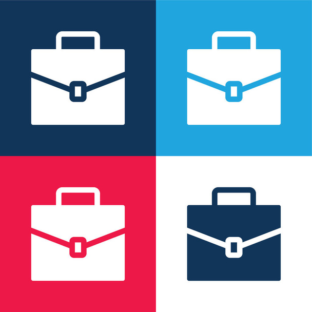 Briefcase blauw en rood vier kleuren minimale pictogram set - Vector, afbeelding