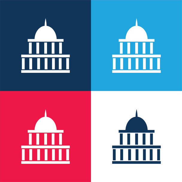 Американское правительство здание синий и красный четыре цвета минимальный набор значков - Вектор,изображение