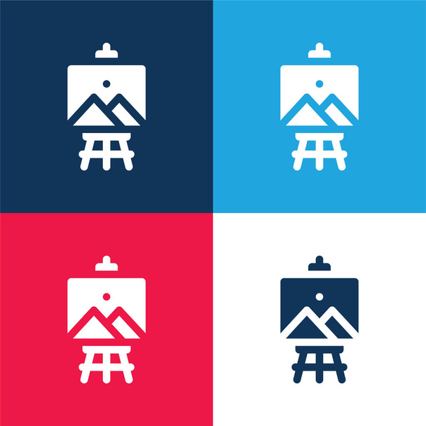 Art modrá a červená čtyři barvy minimální ikona nastavena - Vektor, obrázek