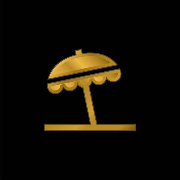 Beach Umbrella gold plated metalic icon or logo vector - Vector, Image