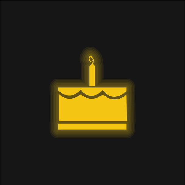 Torta di compleanno con un'icona al neon giallo candela incandescente - Vettoriali, immagini