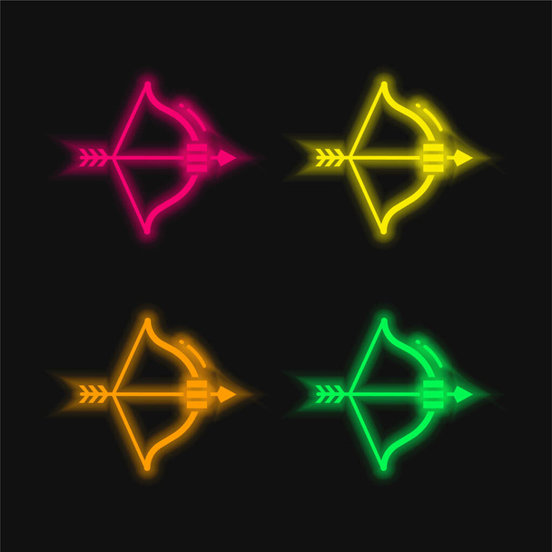 Arco y flecha de cuatro colores brillante icono de vectores de neón - Vector, imagen
