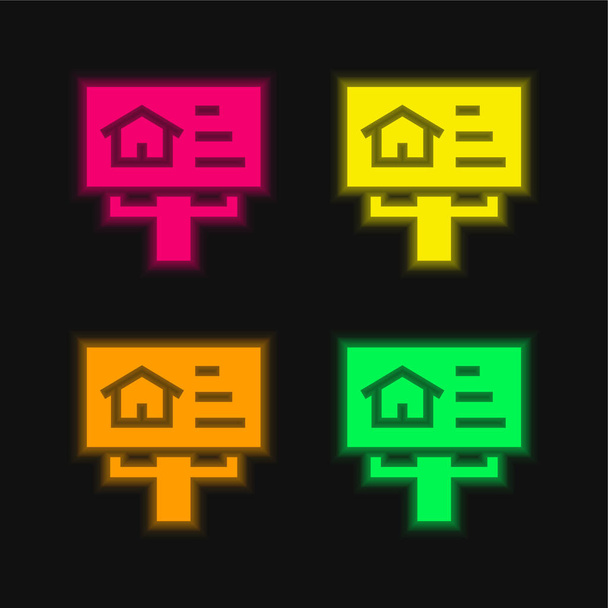Billboard négy színű izzó neon vektor ikon - Vektor, kép