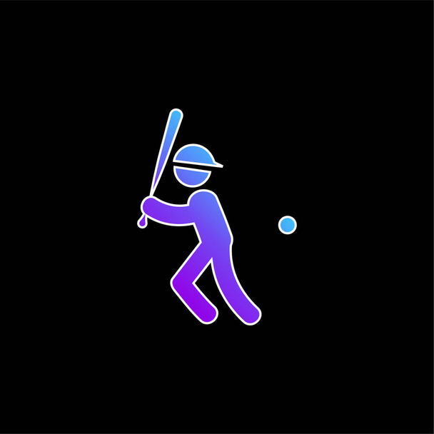 Baseball hráč s Bat míč a čepice modrý gradient vektor ikona - Vektor, obrázek