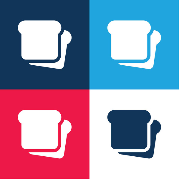 Brood blauw en rood vier kleuren minimale pictogram set - Vector, afbeelding