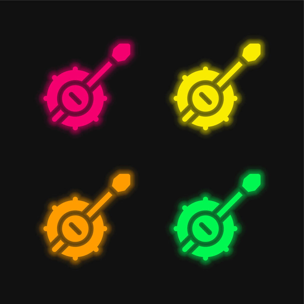 Banjo neljä väriä hehkuva neon vektori kuvake - Vektori, kuva