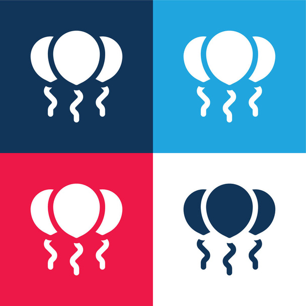 Ballon bleu et rouge quatre couleurs minimum jeu d'icônes - Vecteur, image