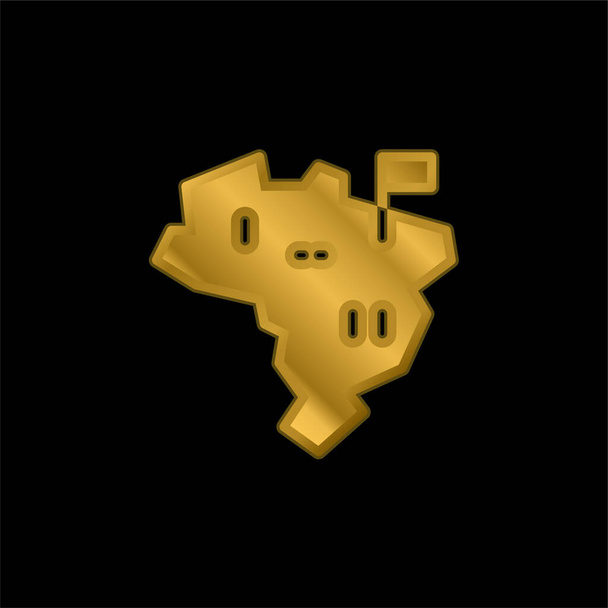 Brasil chapado en oro icono metálico o logo vector - Vector, imagen