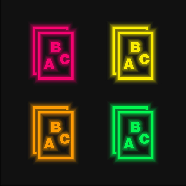 ABC文字オンペーパーインターフェースシンボル4色の輝くネオンベクトルアイコン - ベクター画像