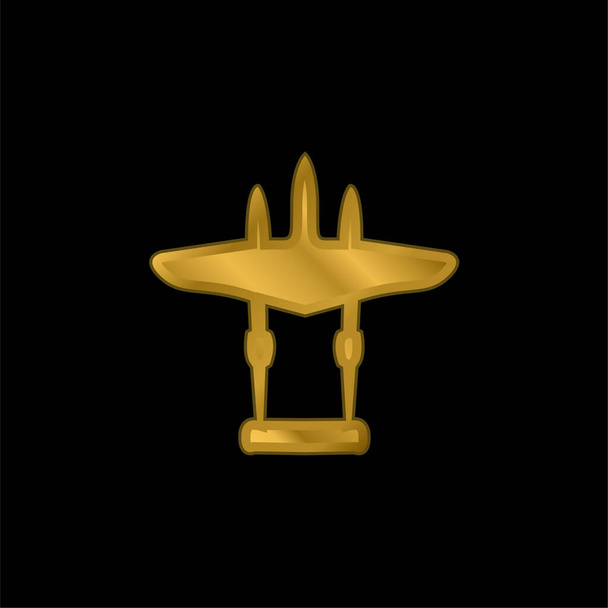Avión Negro Forma chapado en oro icono metálico o logo vector - Vector, Imagen